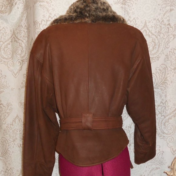 Lone Pine S Brown Leather Belted Bomber Jacket - Picture 2 of 14